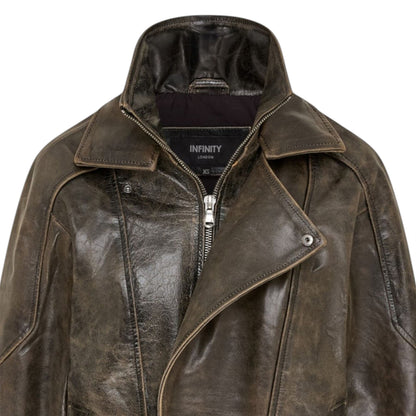 Womens Leather Biker Blouson Oversized Jacket - Big Bomber