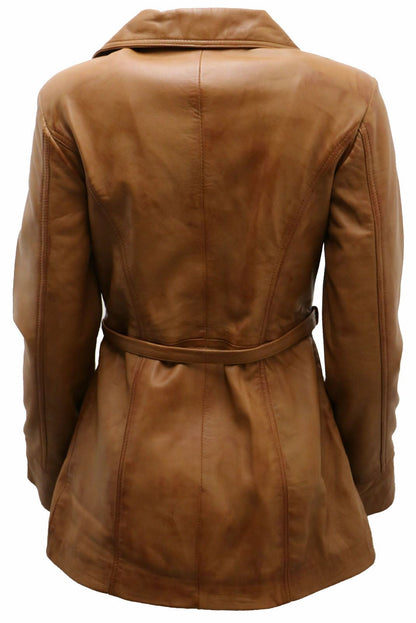 Womens Md Length Leather Biker Jacket-Okehampton