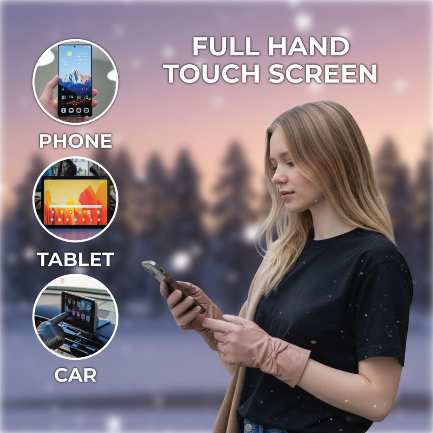 Womens Italian Leather Winter Bow Design Soft Wool Lining Gloves - L-GLV-401