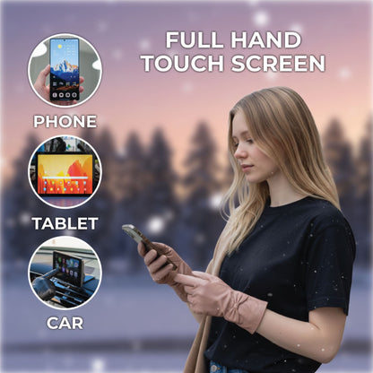 Womens Italian Leather Winter Bow Design Soft Wool Lining Gloves - L-GLV-401