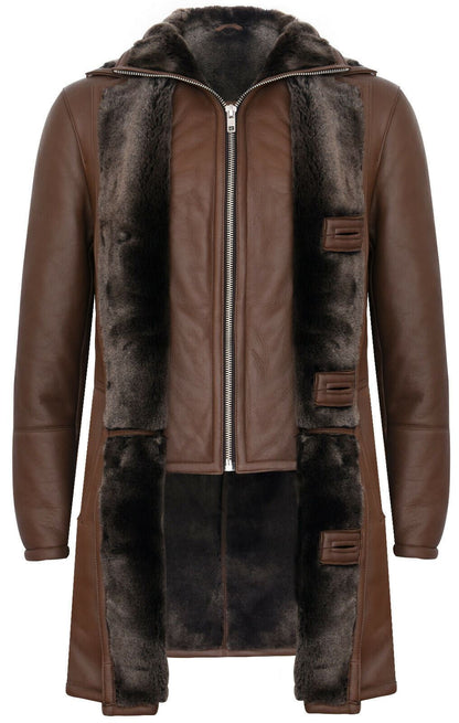 Mens Warm Sheepskin Leather Overcoat-Ilford
