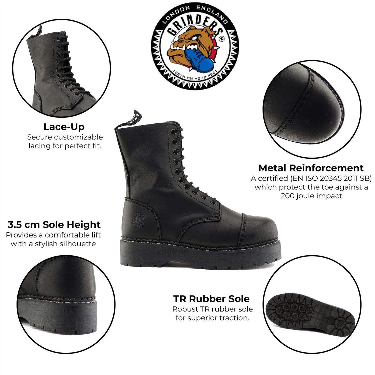 Grinders Mens Black Steel Toe Cap Safety Boots - Bulldog ACS