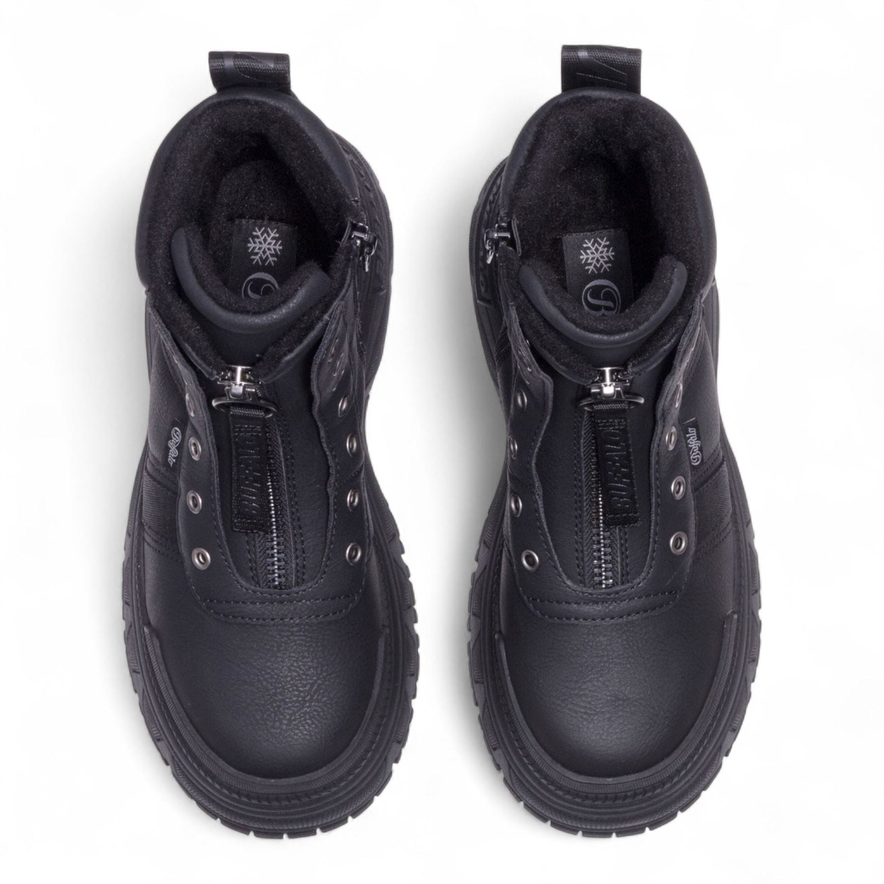 Buffalo Womens Black Chunky Platform Front Zip High Ankle Combat Boots - Fusion