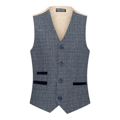 Boys 3 Piece Blue Tweed Check Vintage Retro Suit - Upperclass Fashions 