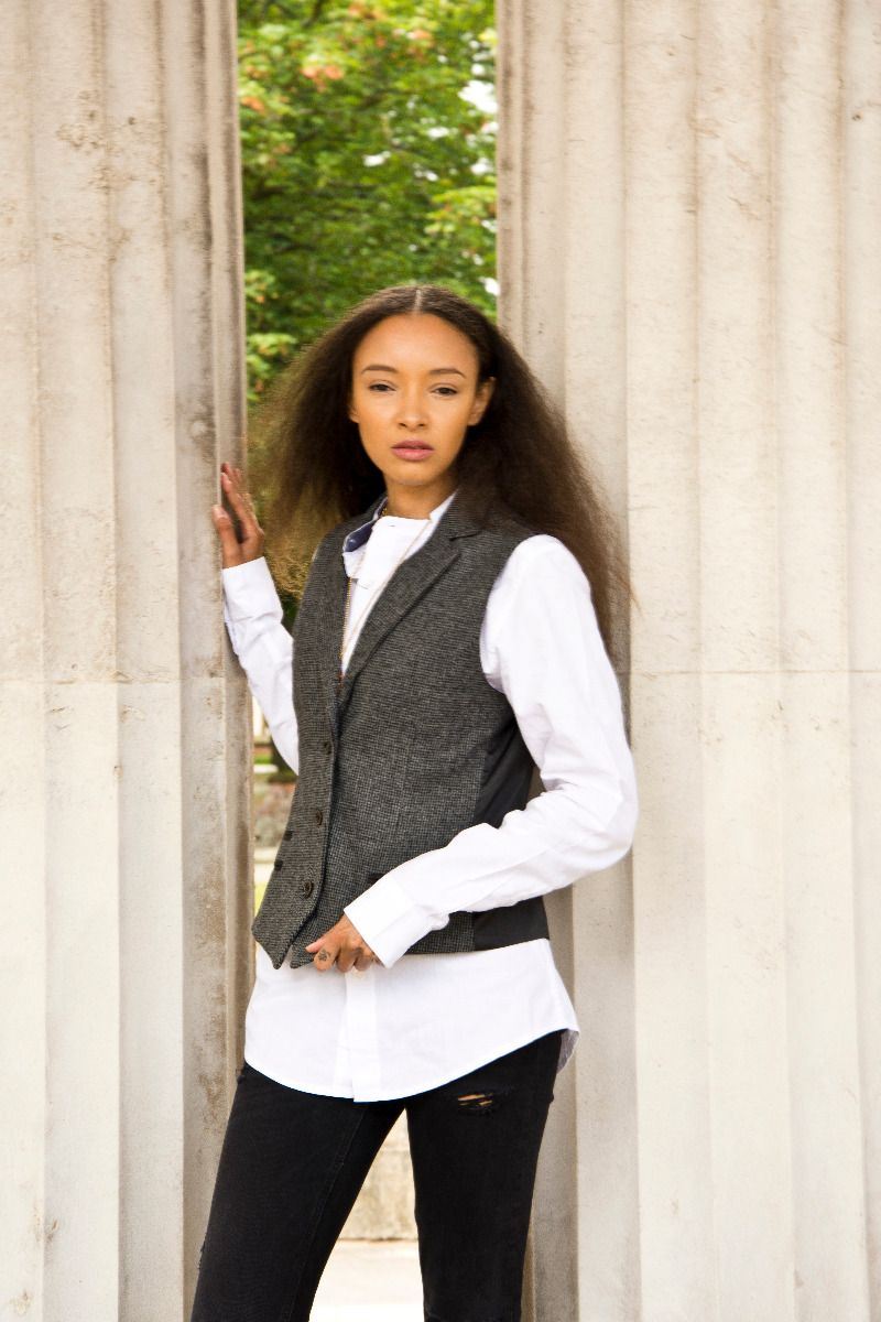 Womens Tweed 1920s Herringbone Grey Waistcoat