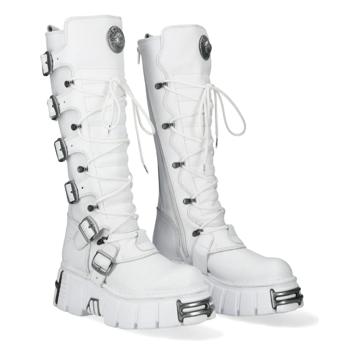 New Rock M-272-C69 Knee High White Leather Gothic Boots