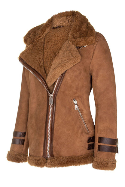 Womens Suede Sheepskin Biker Jacket-Ramsgate