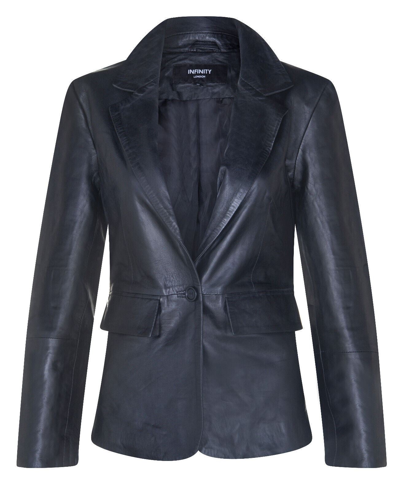 Womens One Button Leather Blazer Jacket-Newhaven