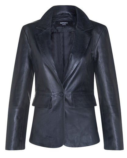 Womens One Button Leather Blazer Jacket-Newhaven