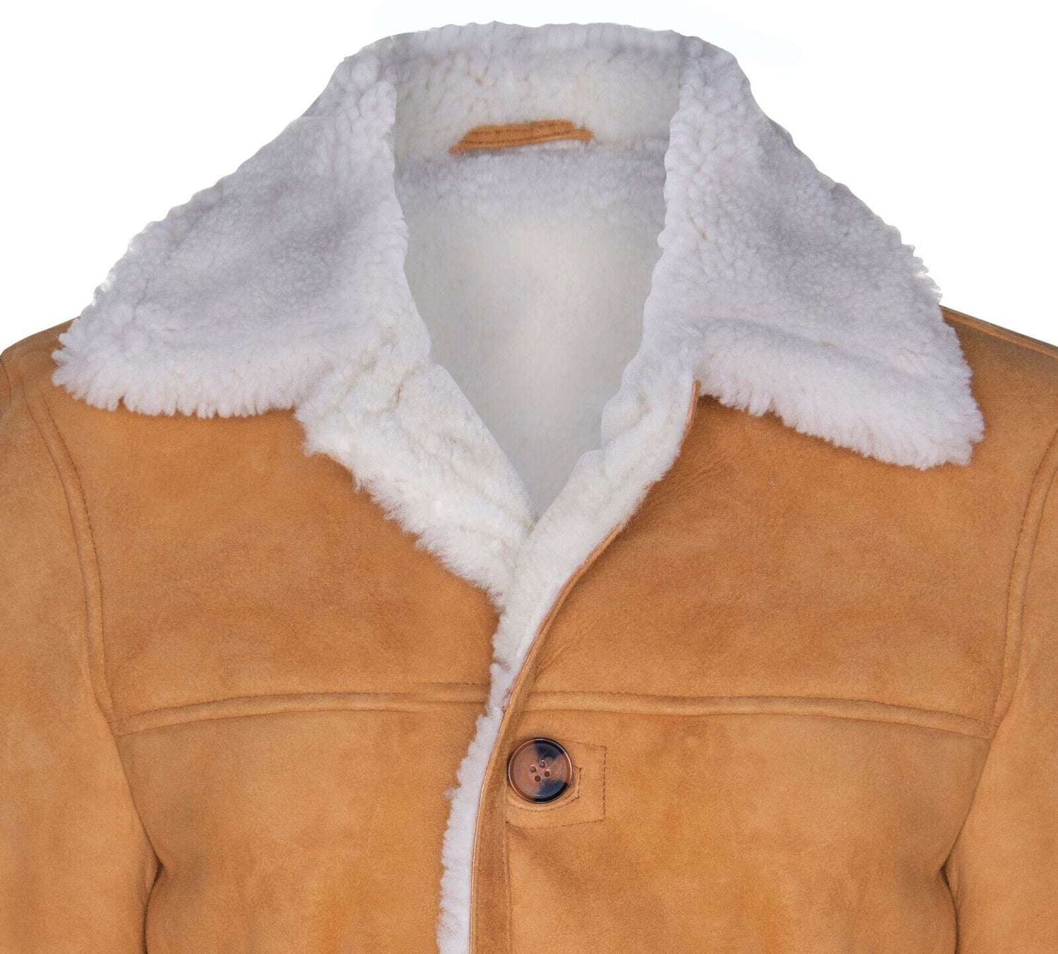 Mens Suede Tan Classic Sheepskin Car Coat-Leyton