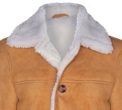 Mens Suede Tan Classic Sheepskin Car Coat-Leyton