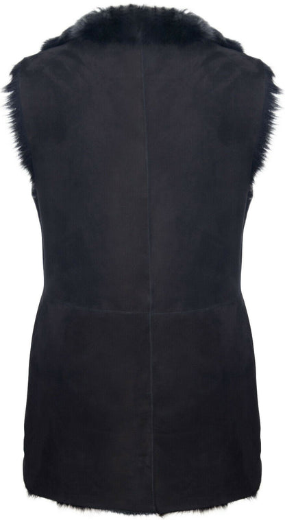 Womens Toscana Black Sheepskin Buttoned Gilet-Seaton - Upperclass Fashions 