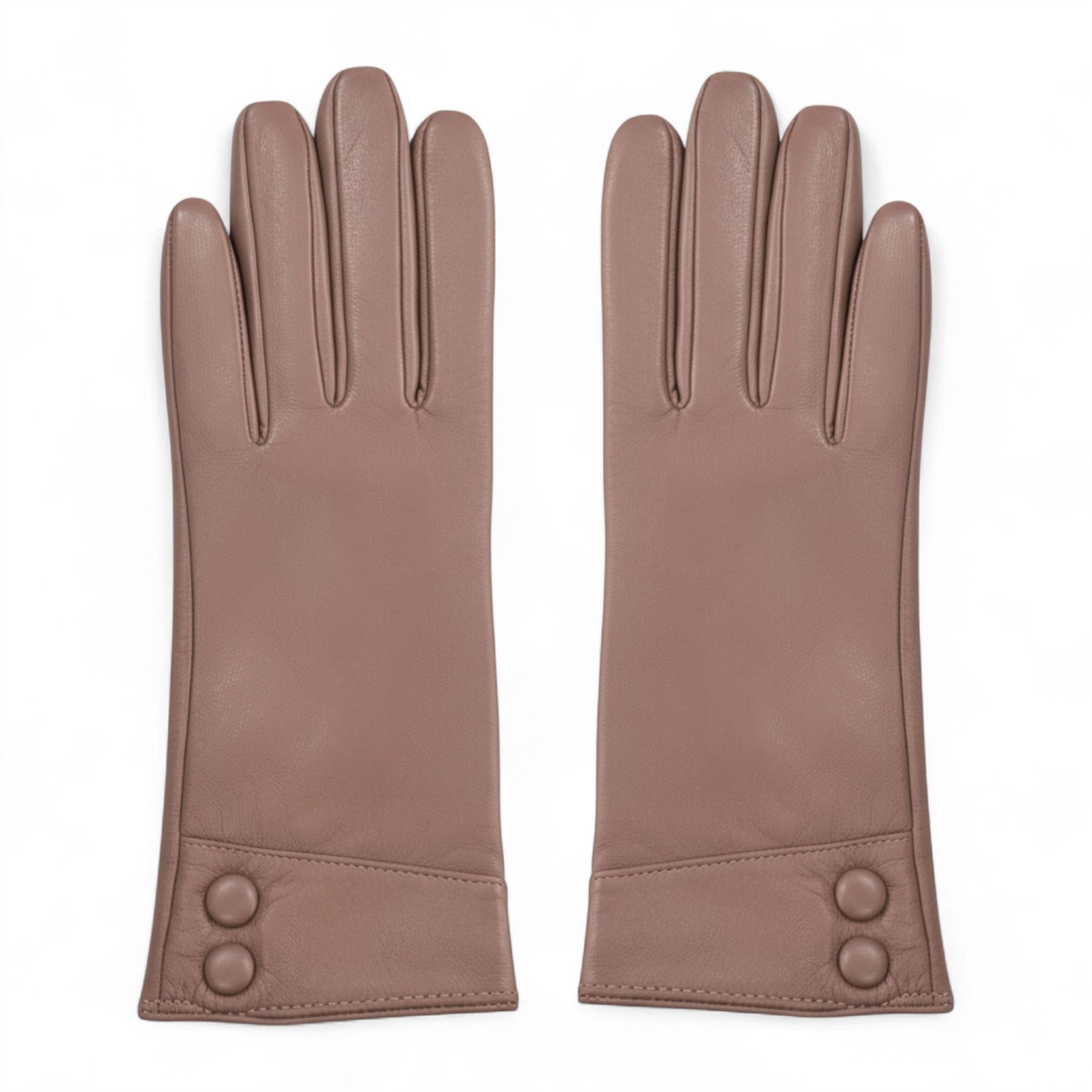 Womens Italian Leather Winter Button Design Soft Wool Lining Gloves - L-GLV-501