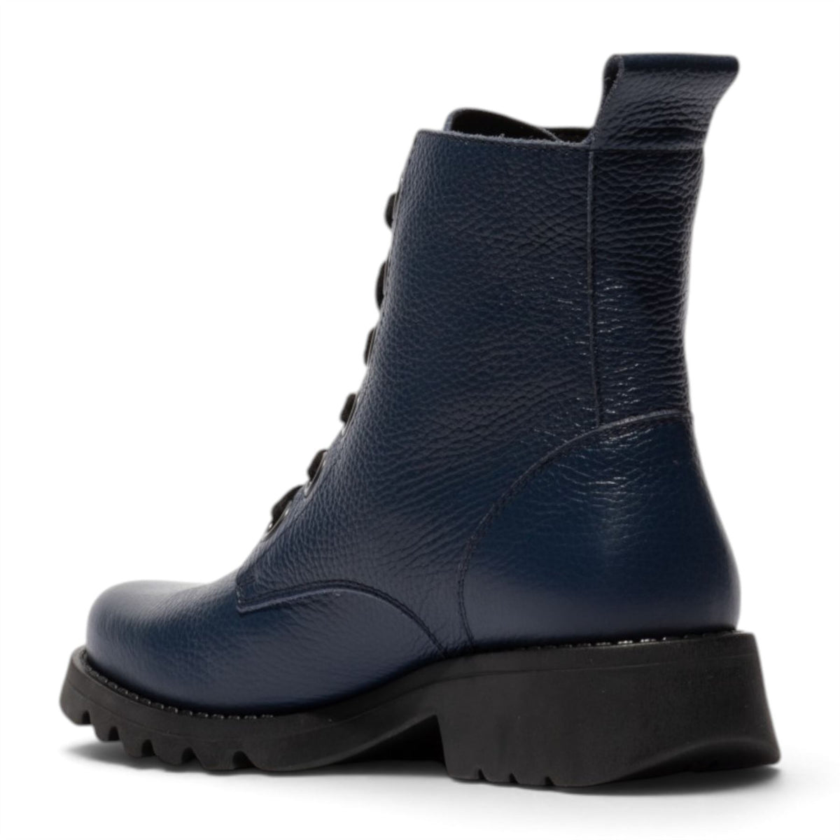 Fly London Womens Navy Blue Leather Lace-Up Heeled Ankle Boots - RAMY488