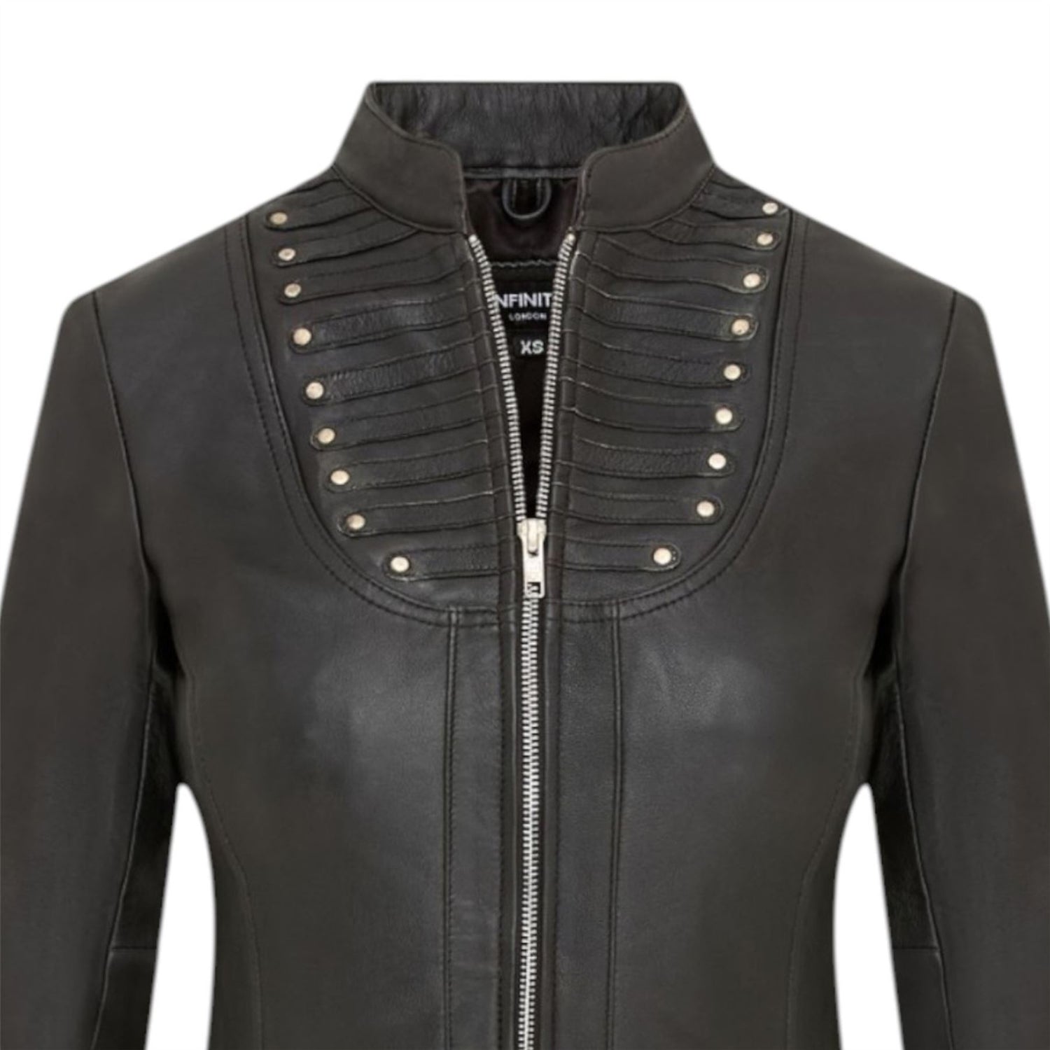 Womens Goth Leather Victorian Studded Flare Coat- Ribet