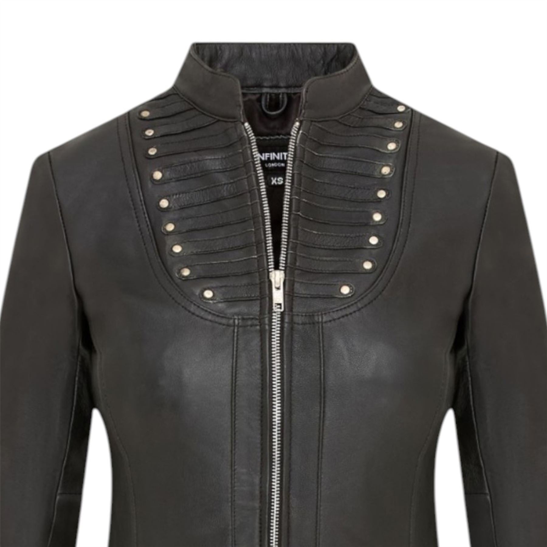 Womens Goth Leather Victorian Studded Flare Coat- Ribet