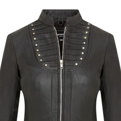 Womens Goth Leather Victorian Studded Flare Coat- Ribet