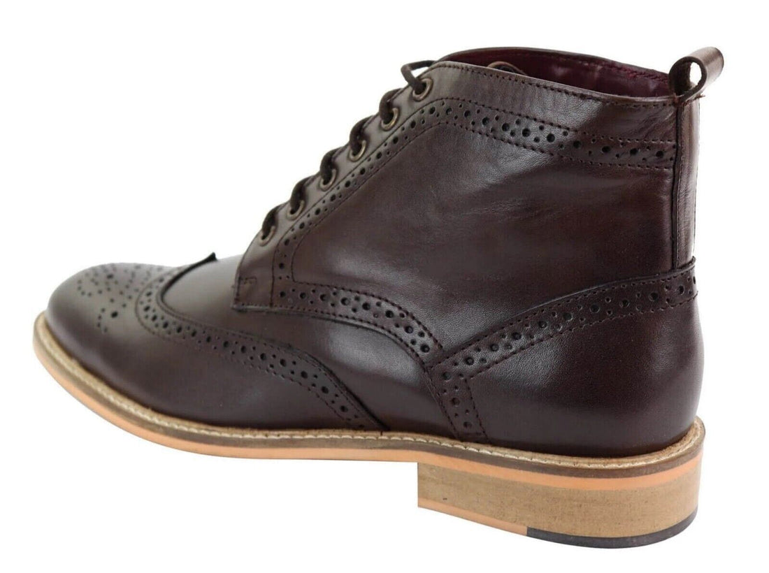 Mens Classic Oxford Brogue Ankle Boots in Brown Leather - Upperclass Fashions 