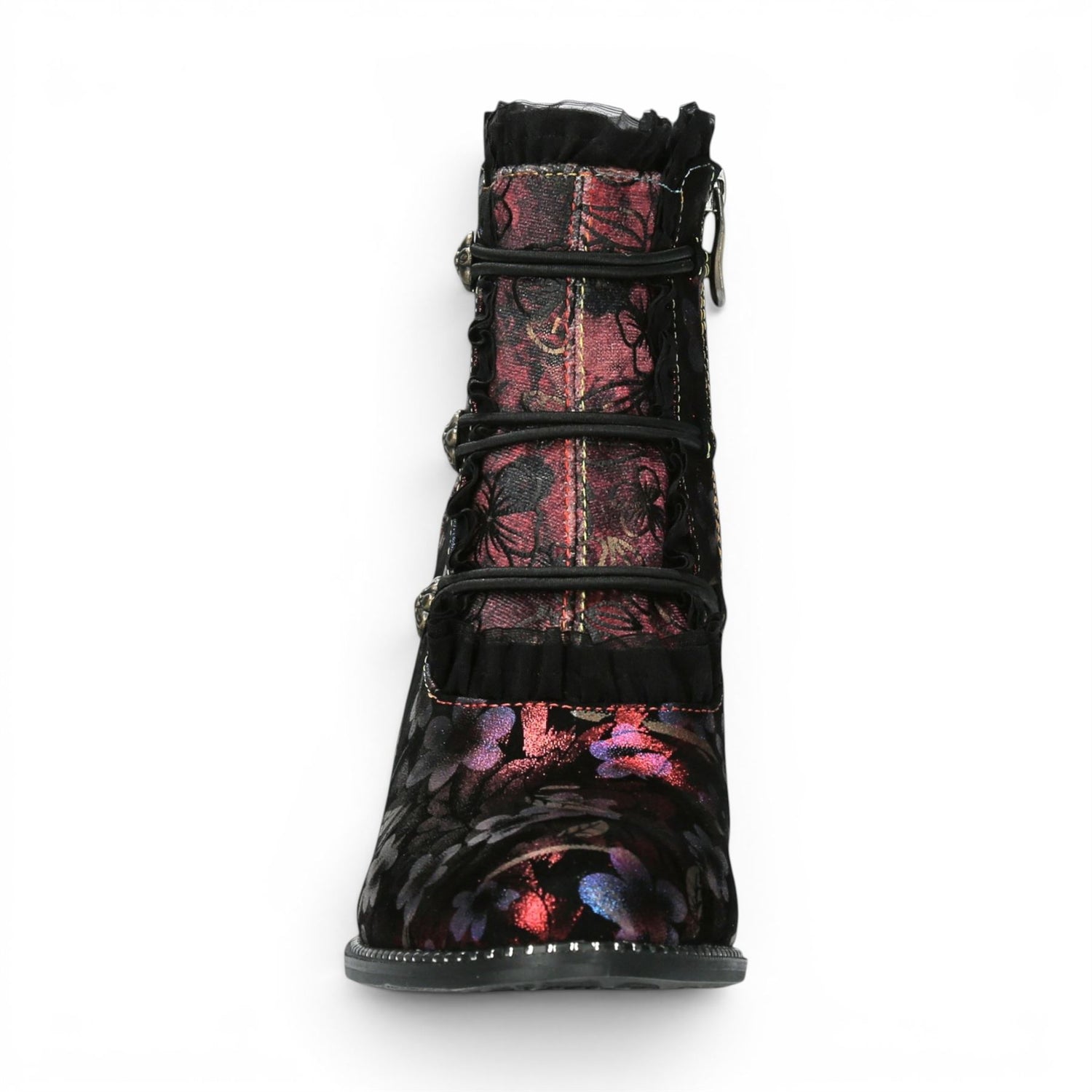Laura Vita Floral Womens Victorian Red Leather Heel Ankle Boots - Alcbaneo-130
