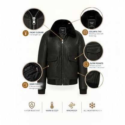 Mens Leather Aviator Bomber Jacket - Lunar