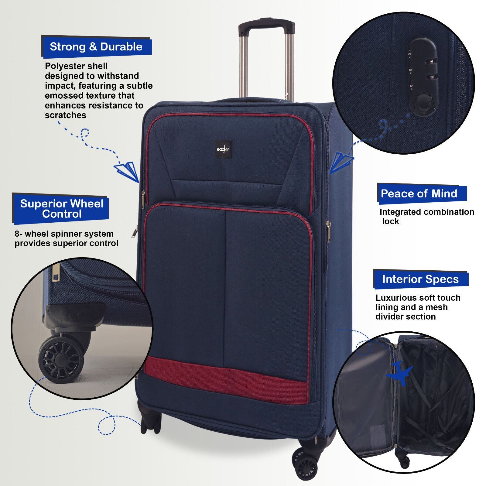 Ashford Set of 3 Soft Shell Suitcase in Navy