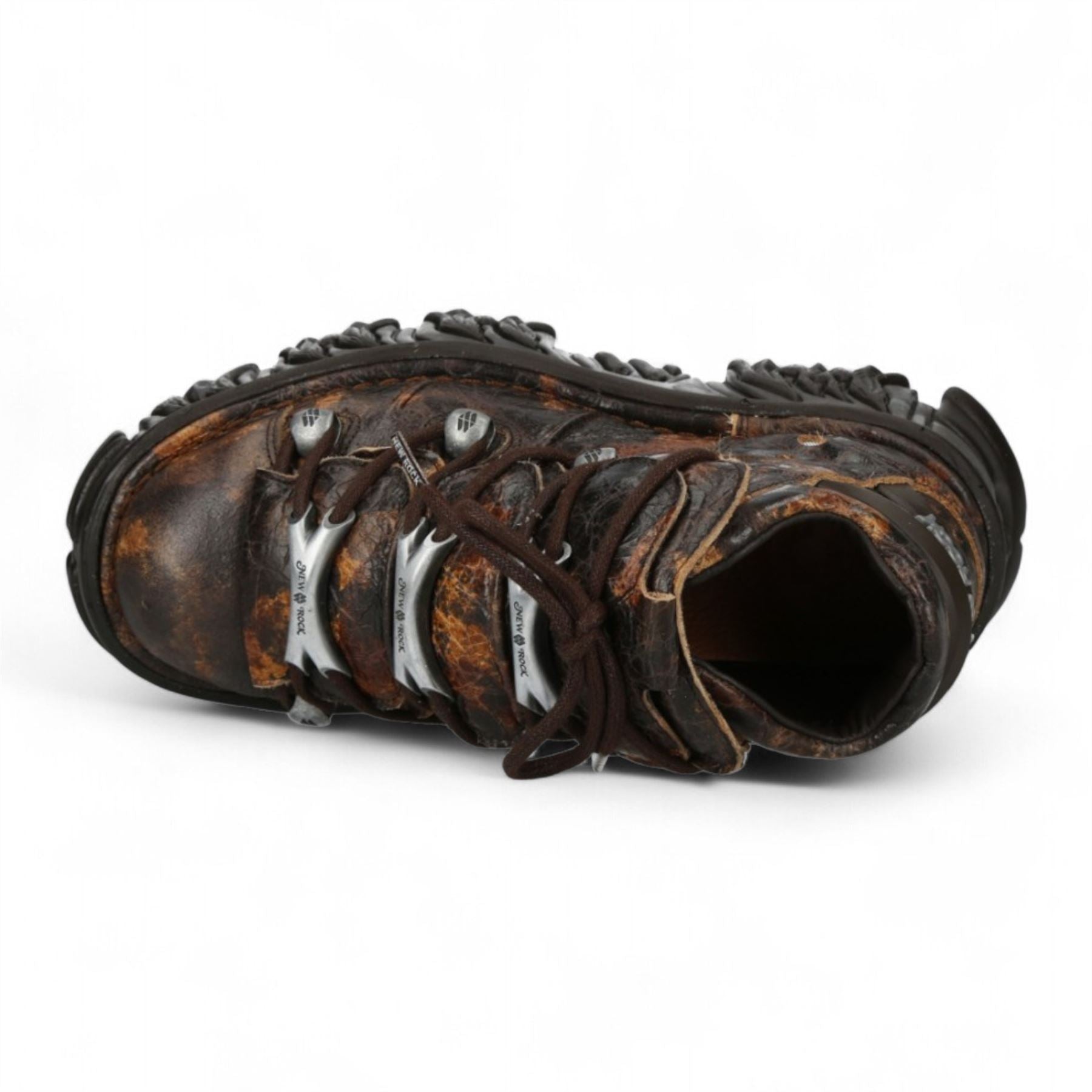 New Rock M-106-C194 Brown Flame Leather Gothic Ankle Platform Boots