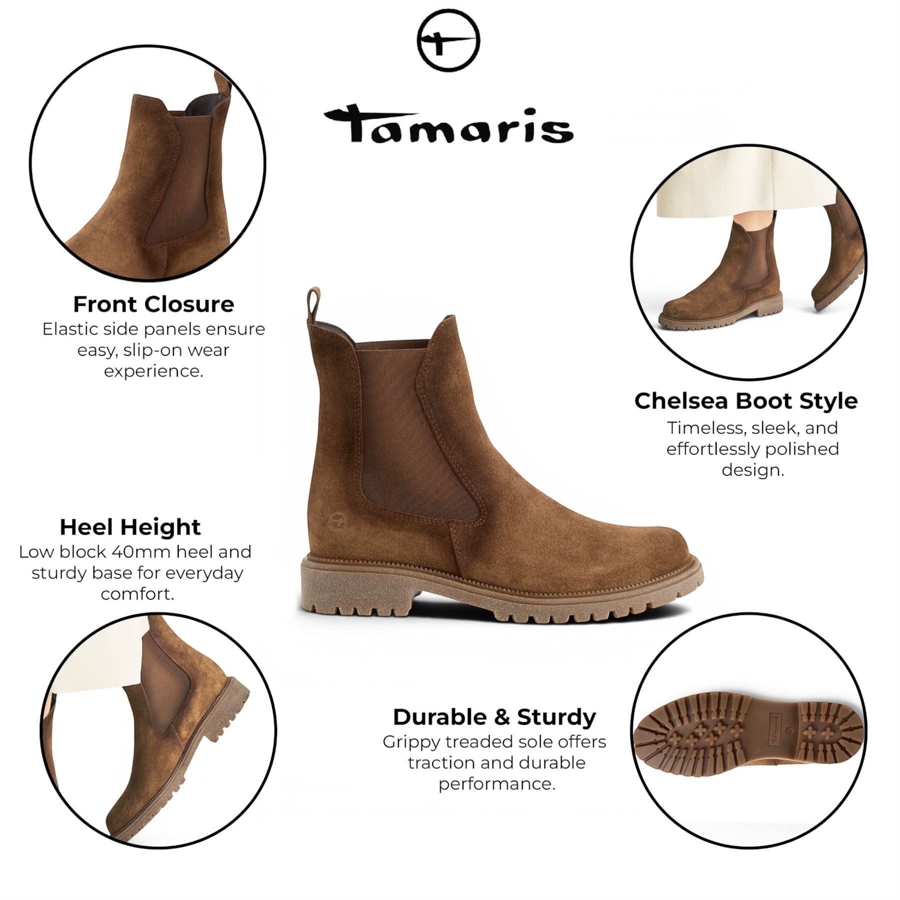 Tamaris Womens Brown Leather High Chelsea Ankle Boots - 25427-41