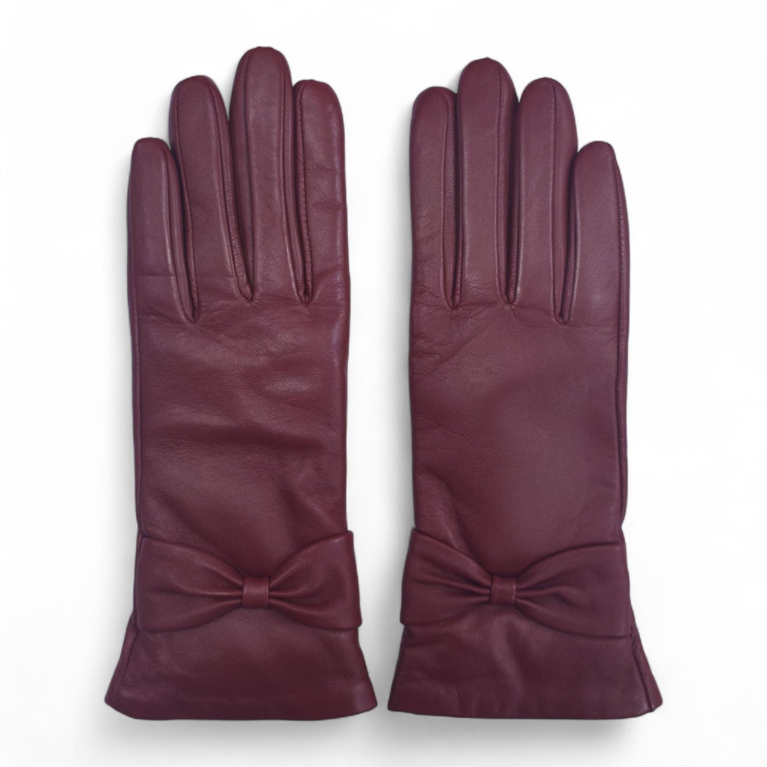 Womens Italian Leather Winter Bow Design Soft Wool Lining Gloves - L-GLV-401
