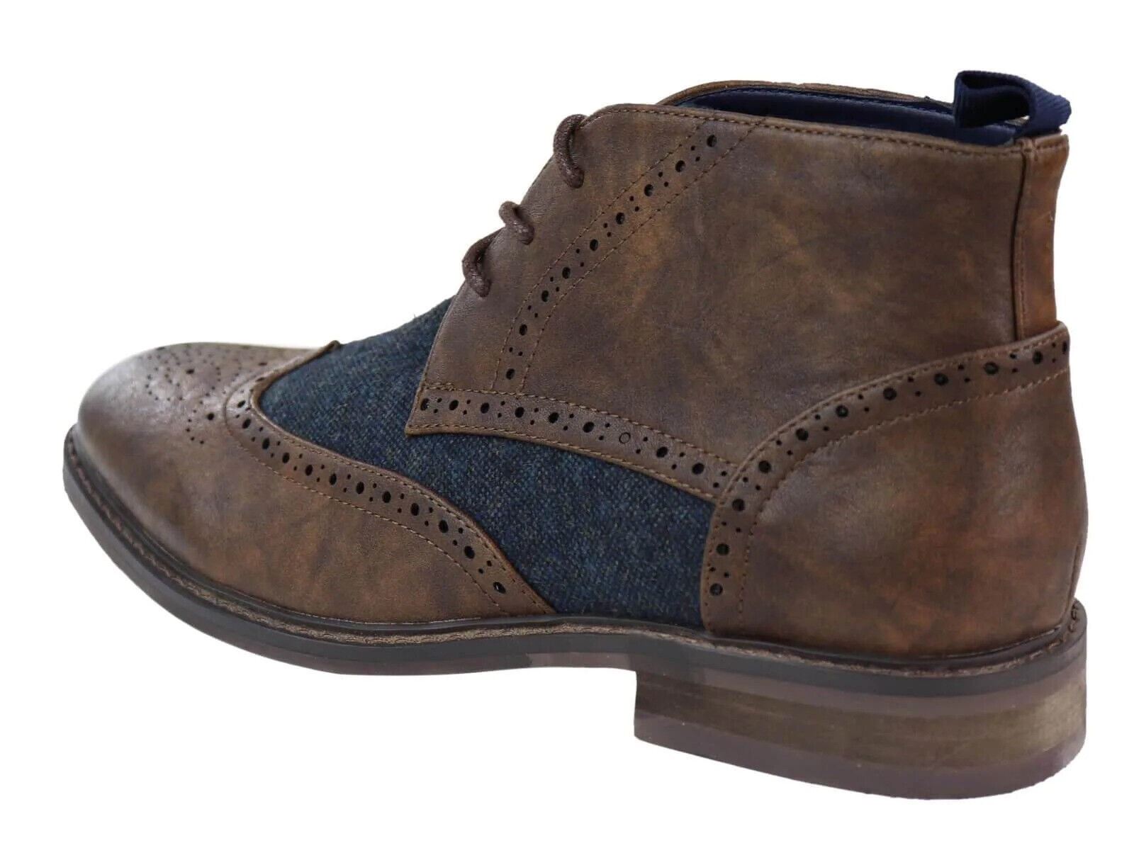 Mens Classic Tweed Oxford Brogue Ankle Boots in Brown Leather - Upperclass Fashions 