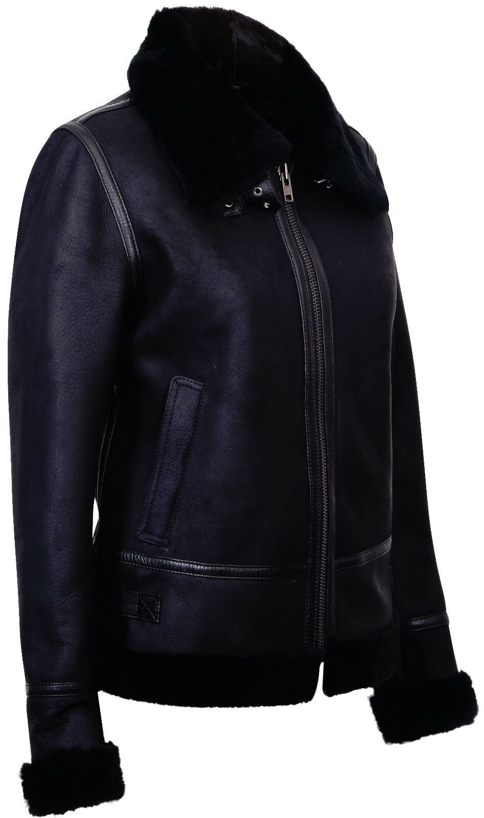 Womens B3 Sheepskin Black Leather Jacket-Padiham