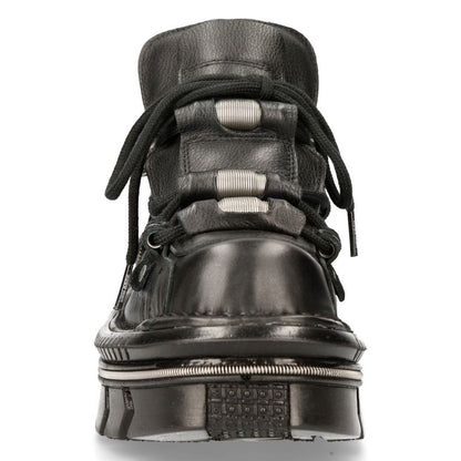 New Rock Unisex Metallic Black Leather Gothic Techno Boots- M-215-S6