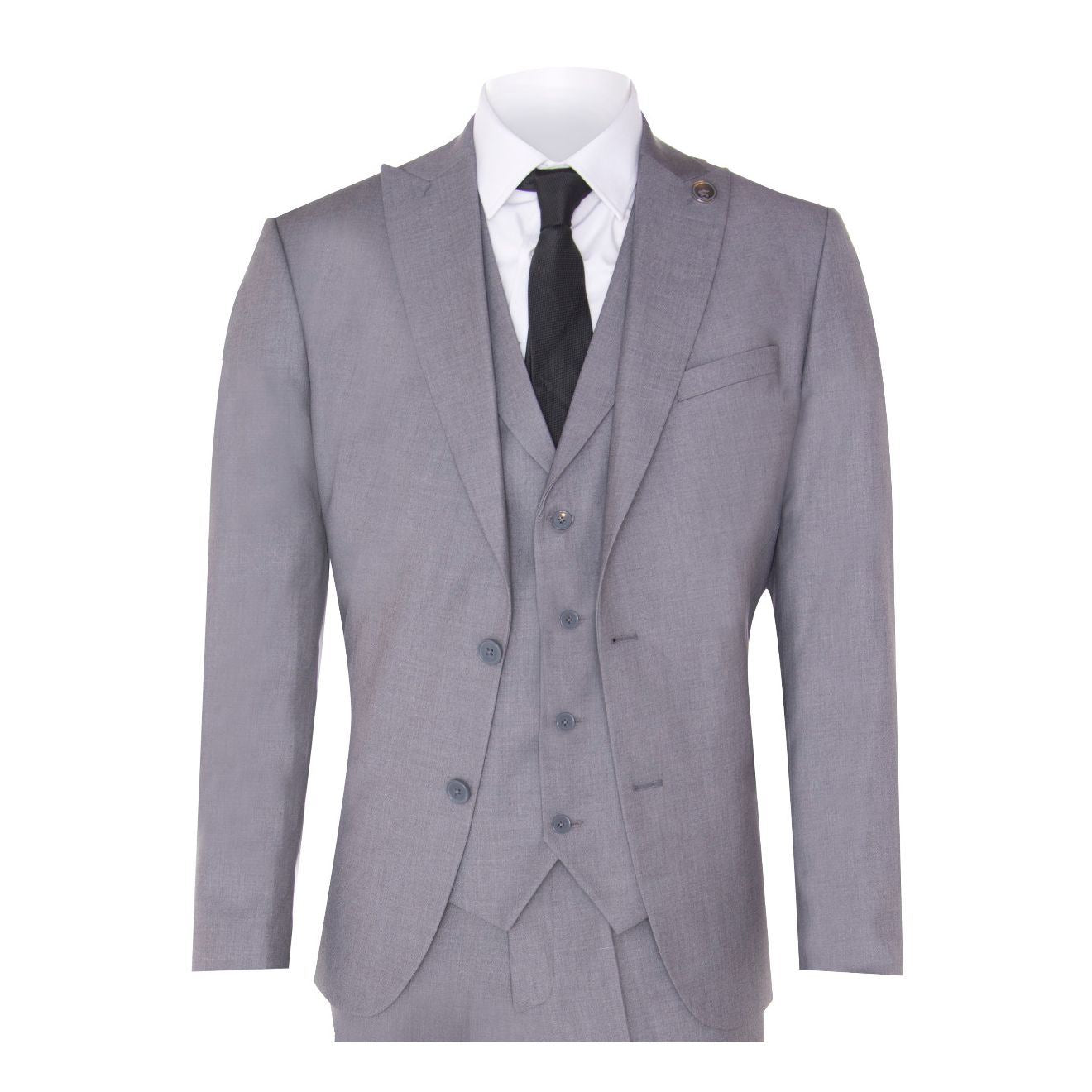 New Mens 3 Piece Suit Plain Grey Classic Tailored Fit Smart Casual 1920s Formal