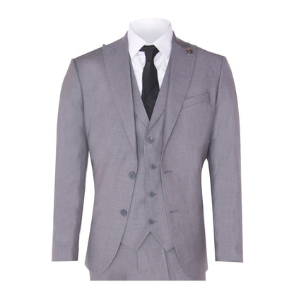 New Mens 3 Piece Suit Plain Grey Classic Tailored Fit Smart Casual 1920s Formal