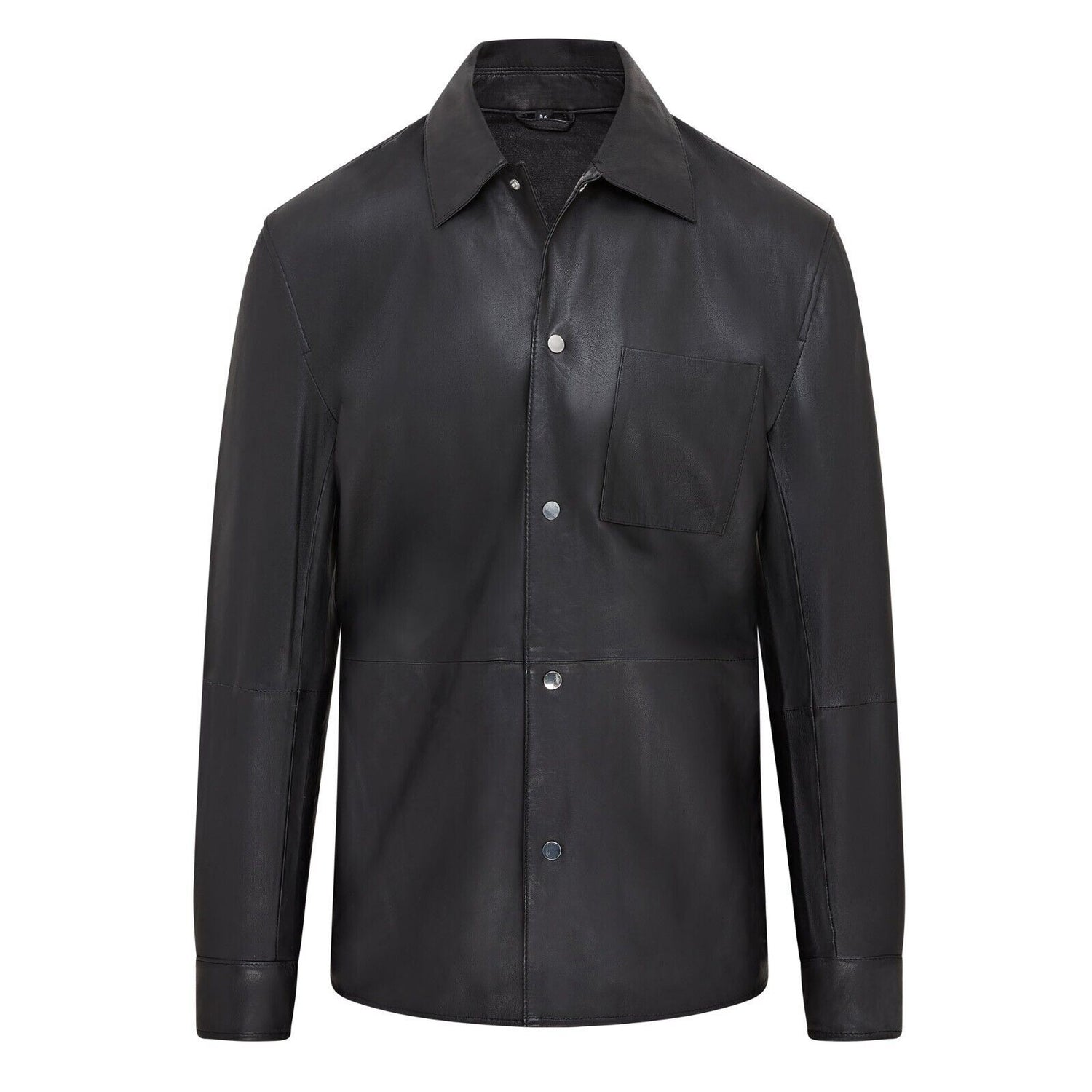 Mens Black Leather Trucker Western Unlined Shirt Jacket - Thornbury