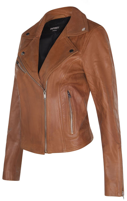 Womens Classic Leather Brando Biker Jacket-Loughton