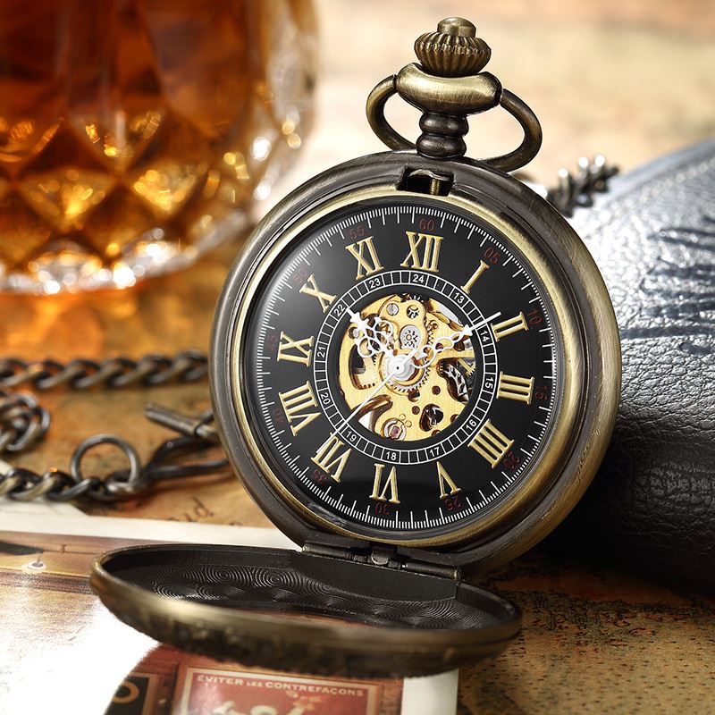 Vinatage Mechanical Alloy Skeleton Half Hunter Pocket Watch