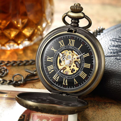 Vinatage Mechanical Alloy Skeleton Half Hunter Pocket Watch