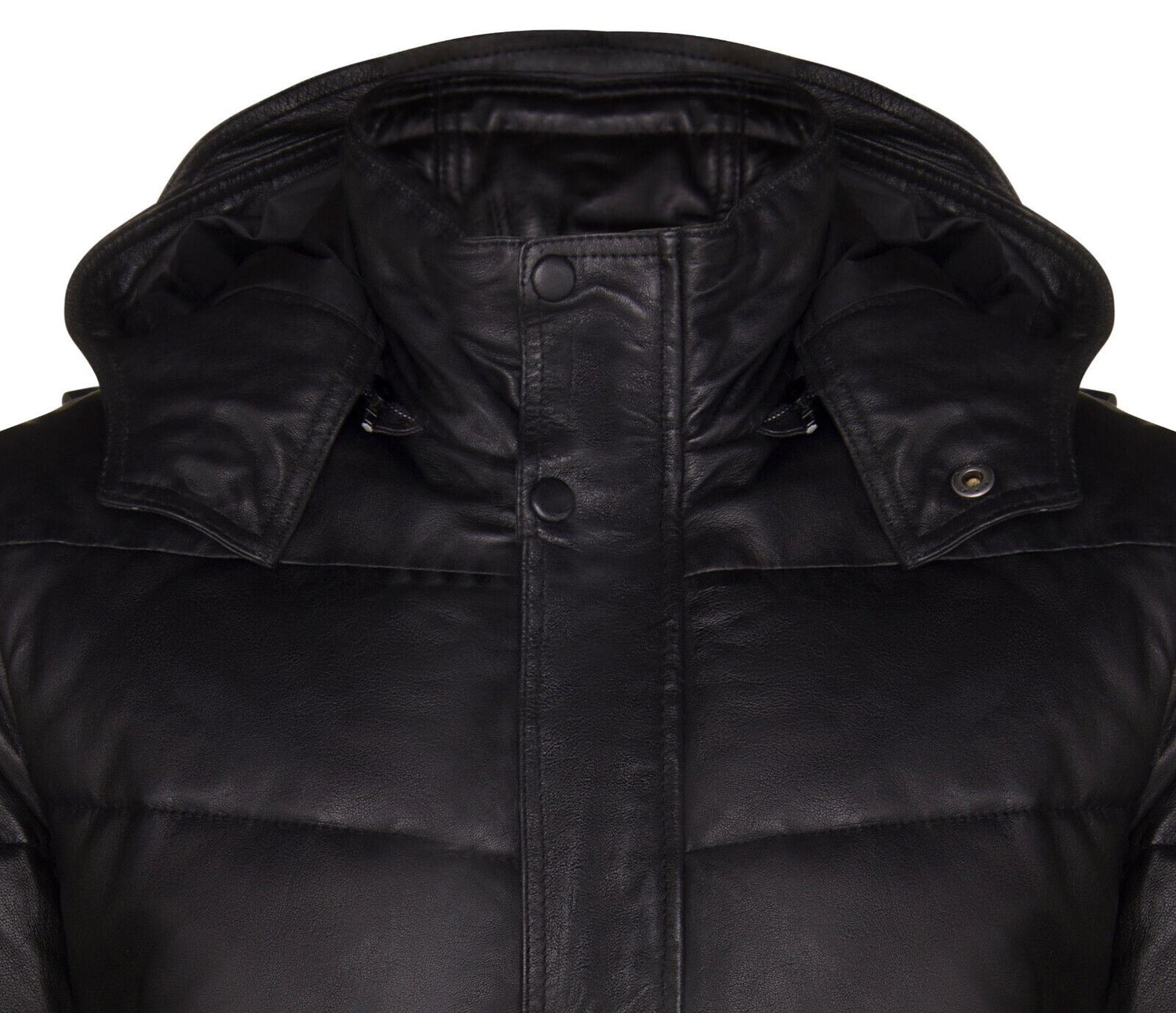 Mens Puffer Leather Hooded Bomber Jacket-Cramlington