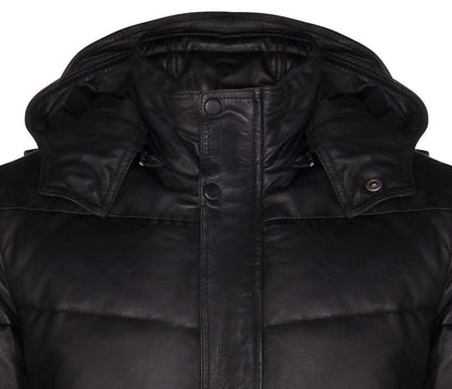 Mens Puffer Leather Hooded Bomber Jacket-Cramlington