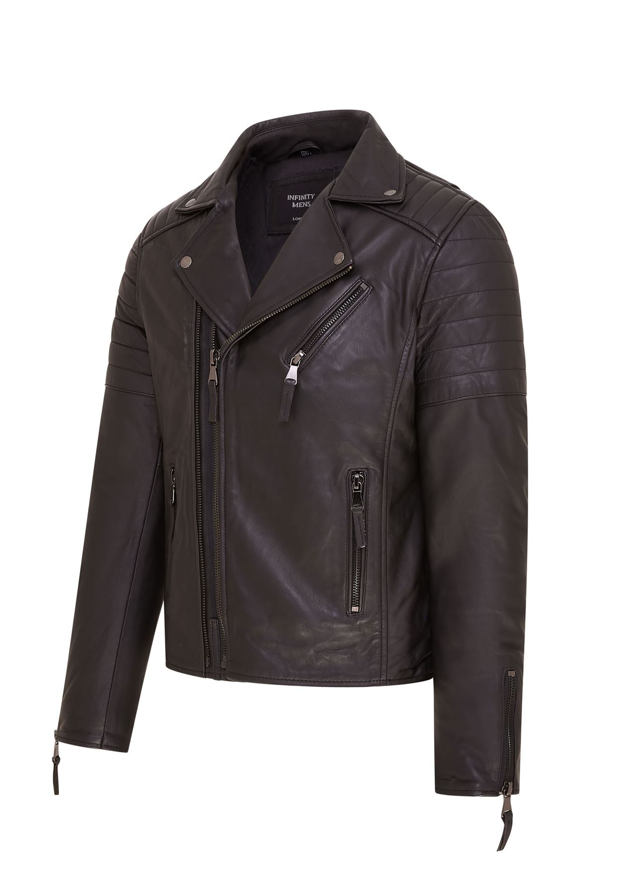 Mens Brando Double Cross Zip Leather Biker Jacket- Fagernes