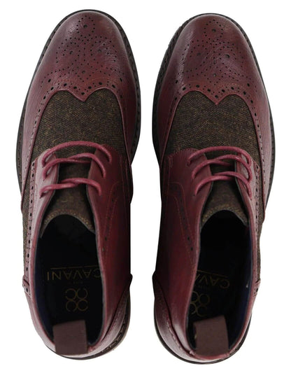 Mens Classic Tweed Oxford Brogue Ankle Boots in Wine Leather - Upperclass Fashions 