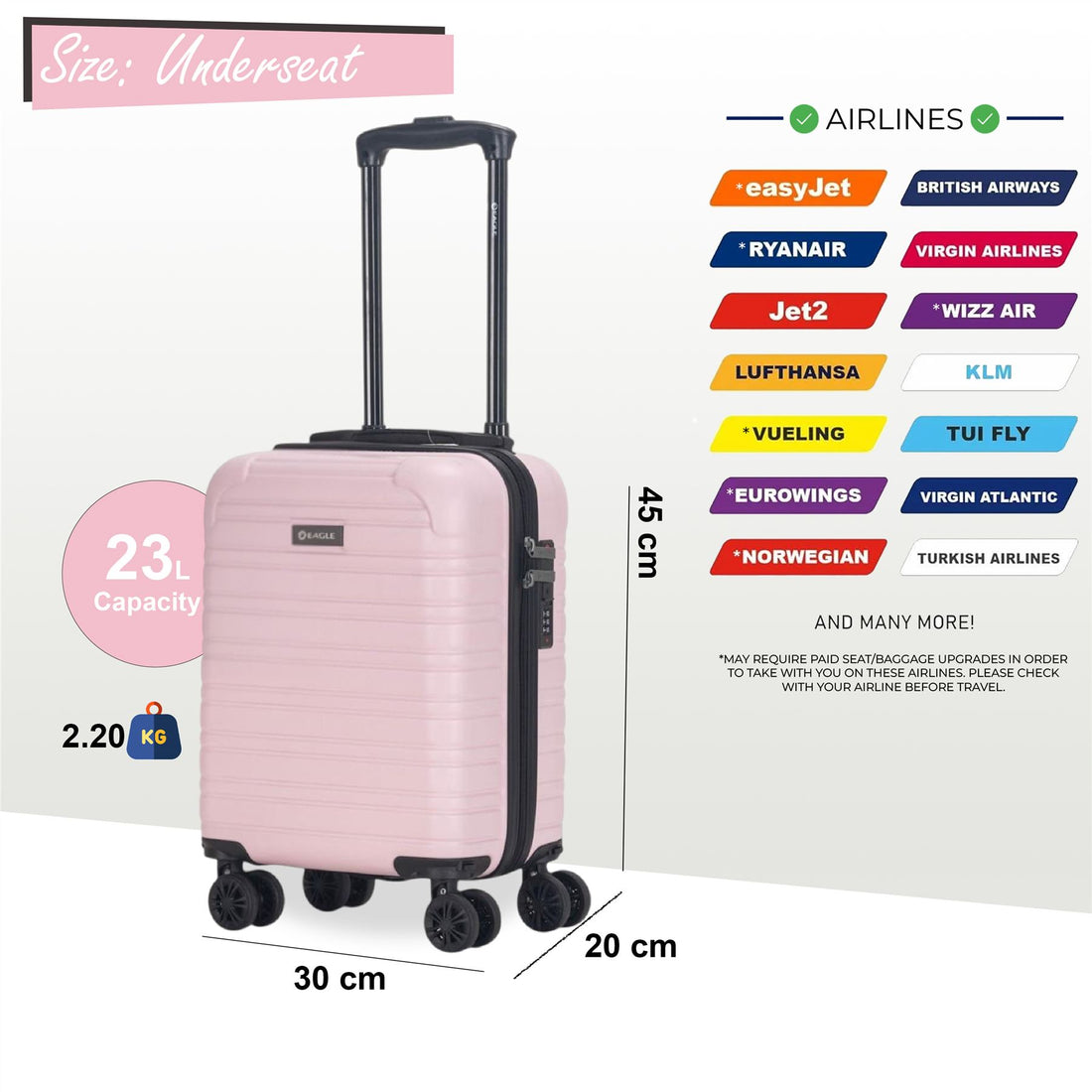 Koga Underseat Hard Shell Suitcase in Pink