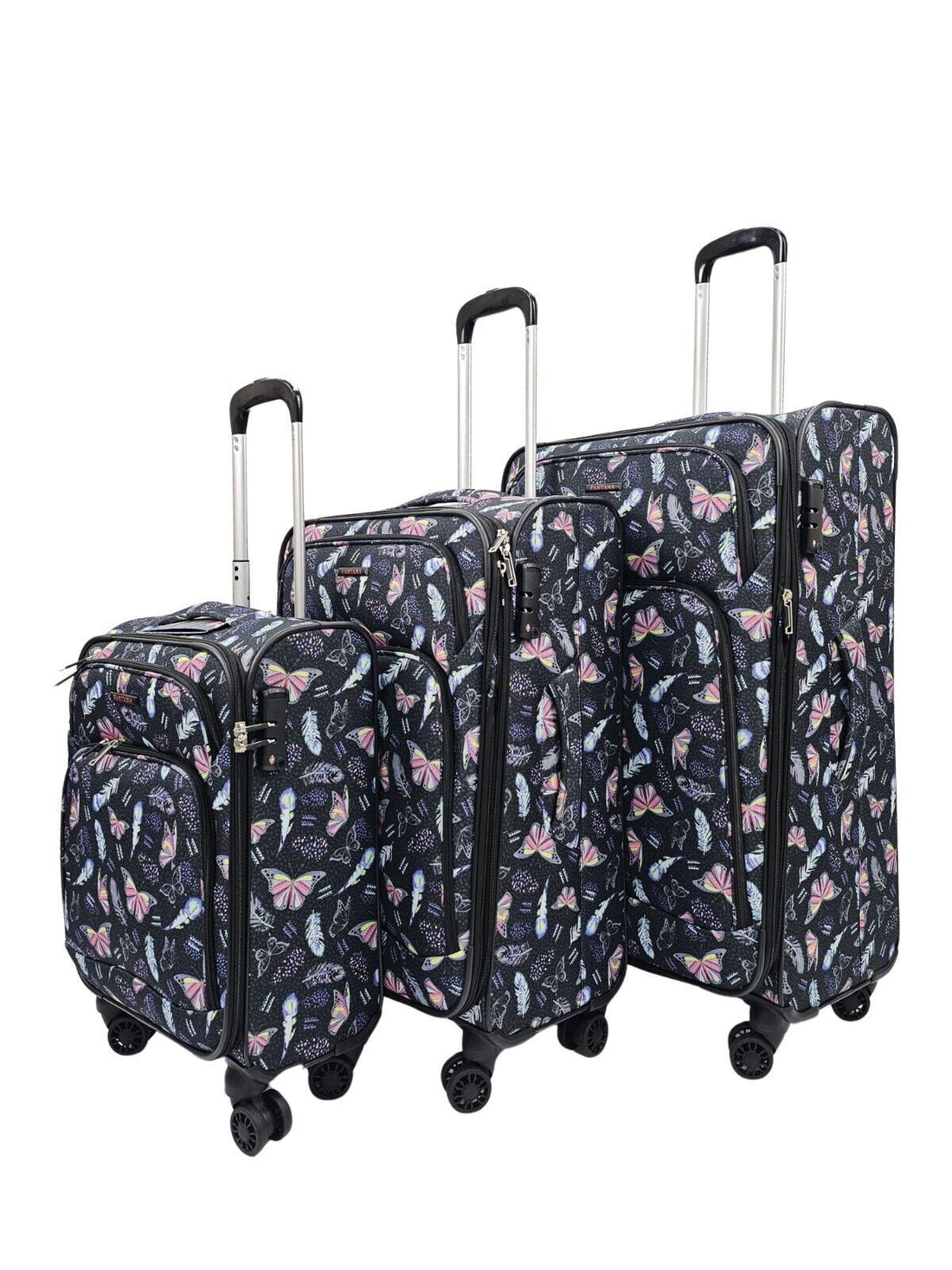 Ashville Set of 3 Soft Shell Suitcase in Butterfly