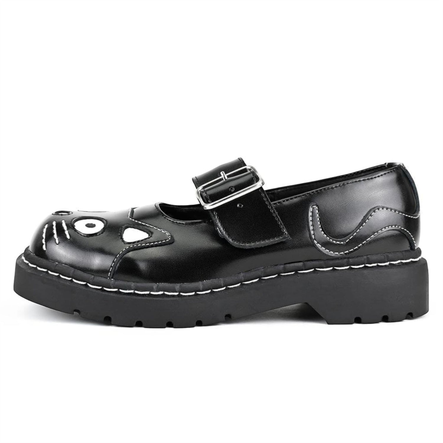 TUK Womens Mary Jane Kitty Black Leather Platform Goth Shoes - T2025