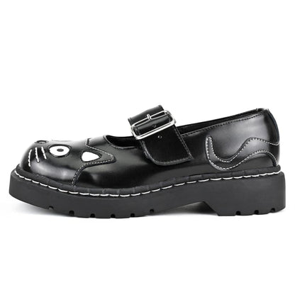 TUK Womens Mary Jane Kitty Black Leather Platform Goth Shoes - T2025