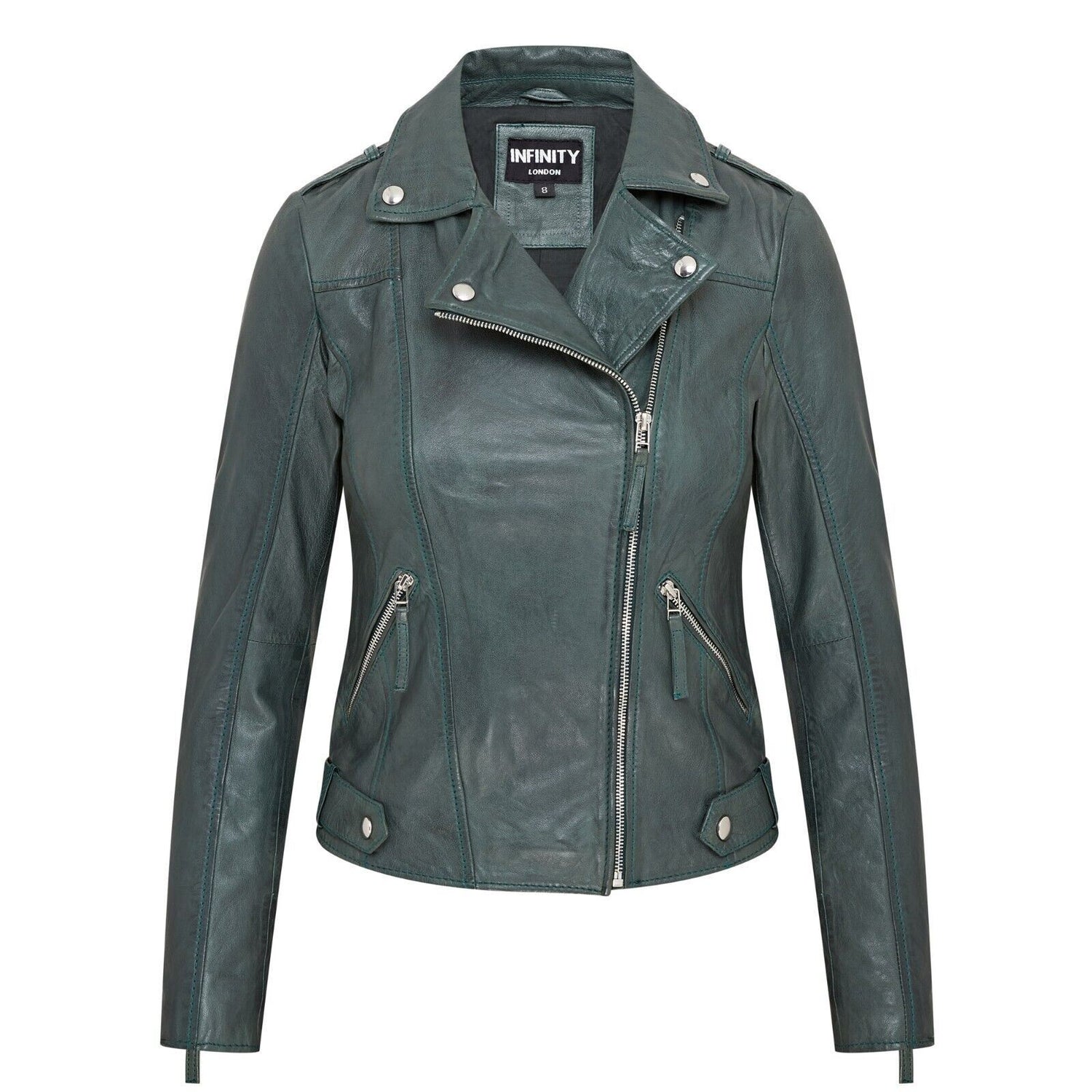 Womens Green Biker Leather Jacket - Wembley