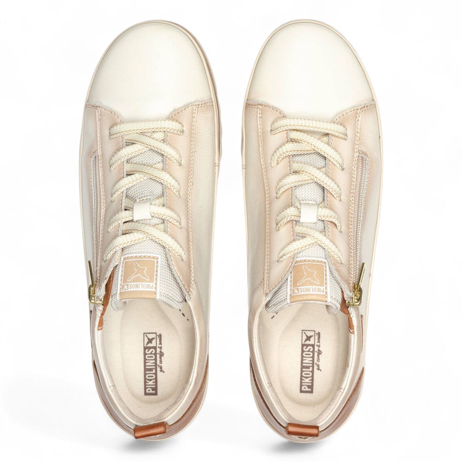 Pikolinos Women’s Nata White Leather Laces &amp; Zipper Trainers - Vigo