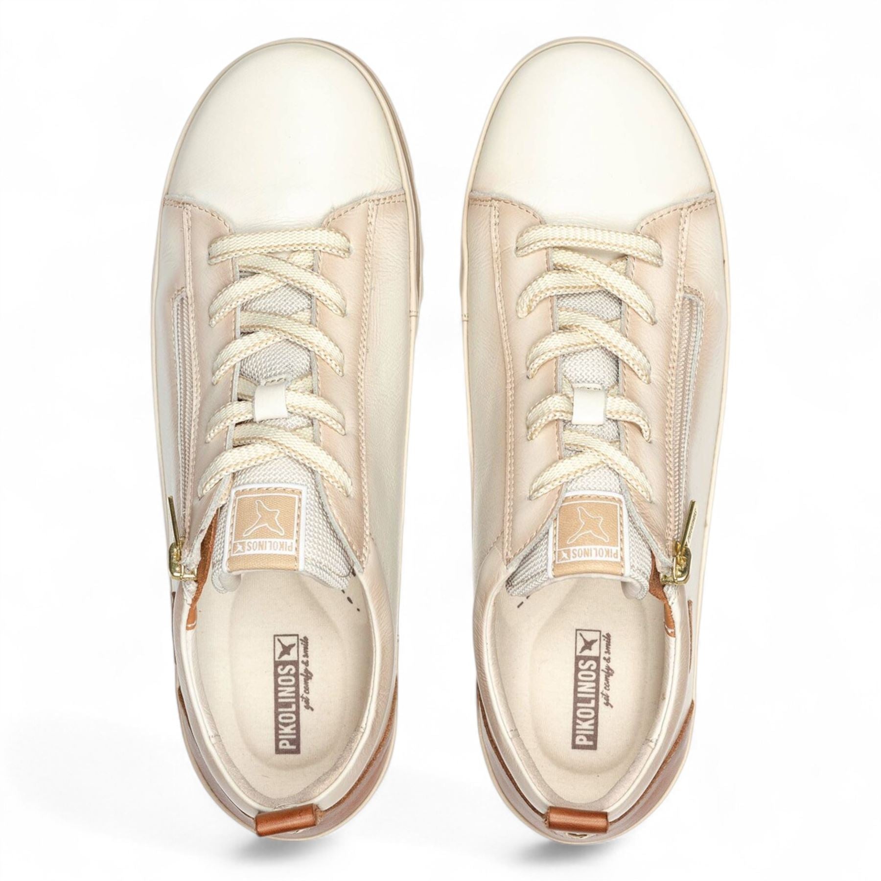 Pikolinos Women’s Nata White Leather Laces &amp; Zipper Trainers - Vigo