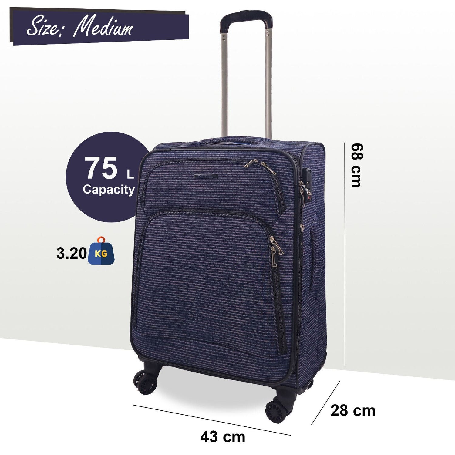 Ashville Medium Soft Shell Suitcase in Lines