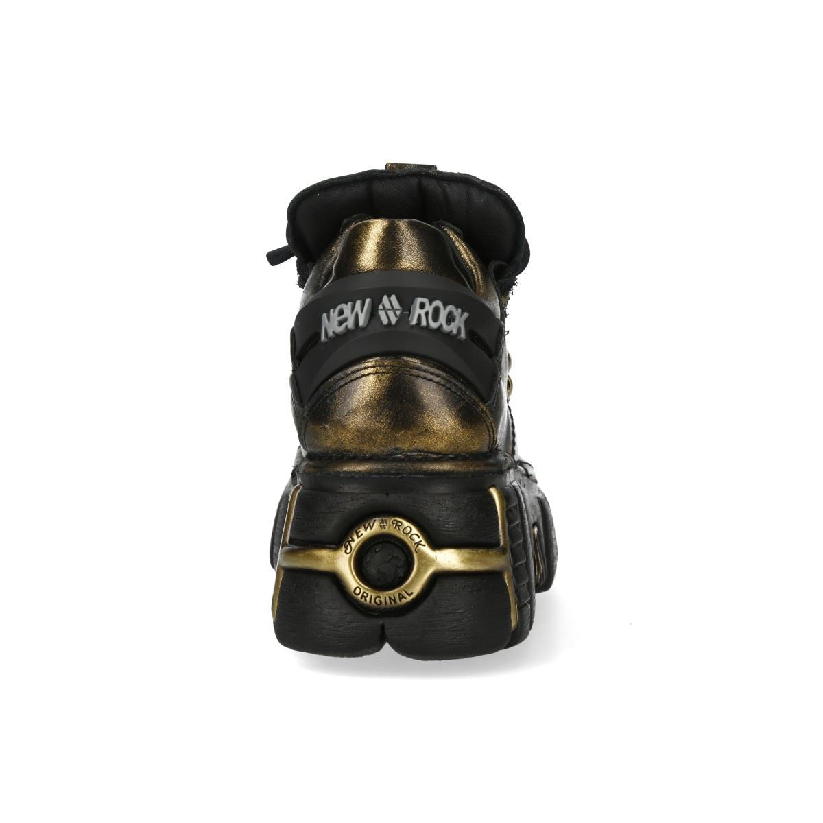 New Rock Golden Black Leather Gothic Platform Ankle Boots - M-120N-C21